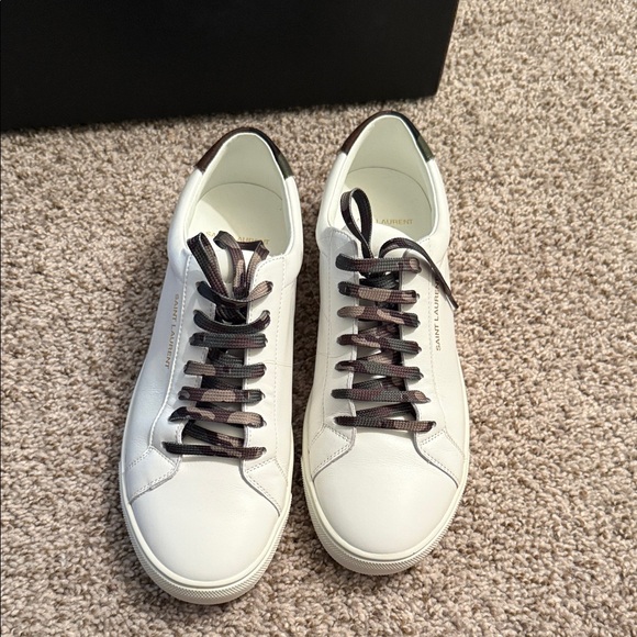 Saint Laurent Shoes - Saint Laurent White Sneakers with Camo Laces